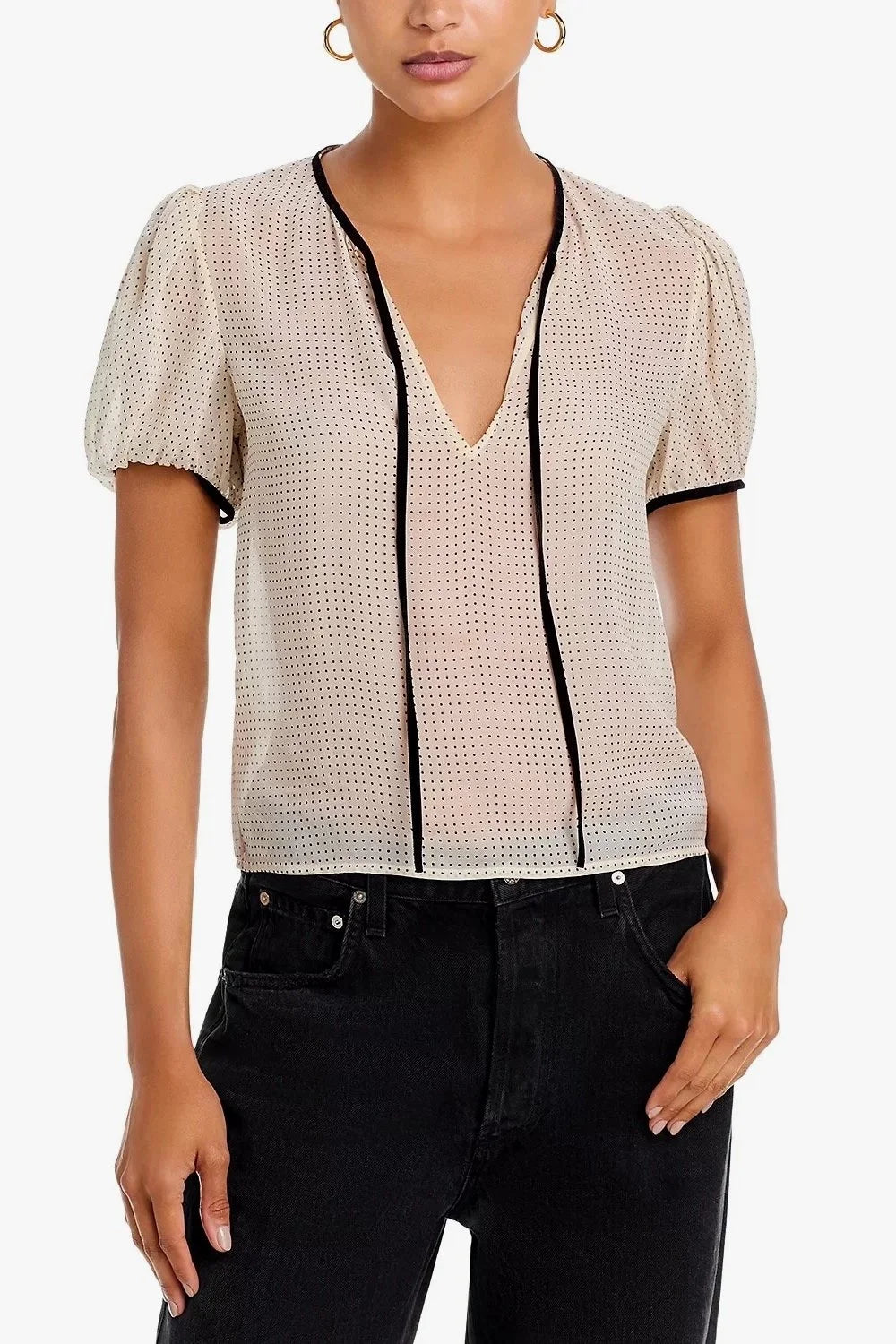 The Tie Puff Sleeve Blouse - Cream Multi