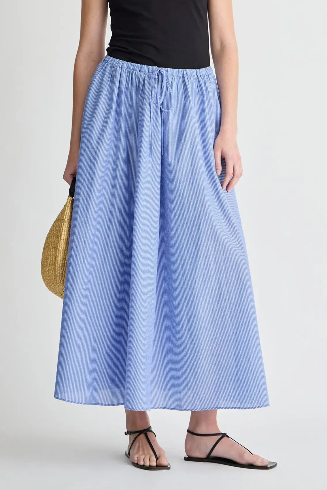 Hanne Tie Maxi Skirt - Microstripe Blue & Cream