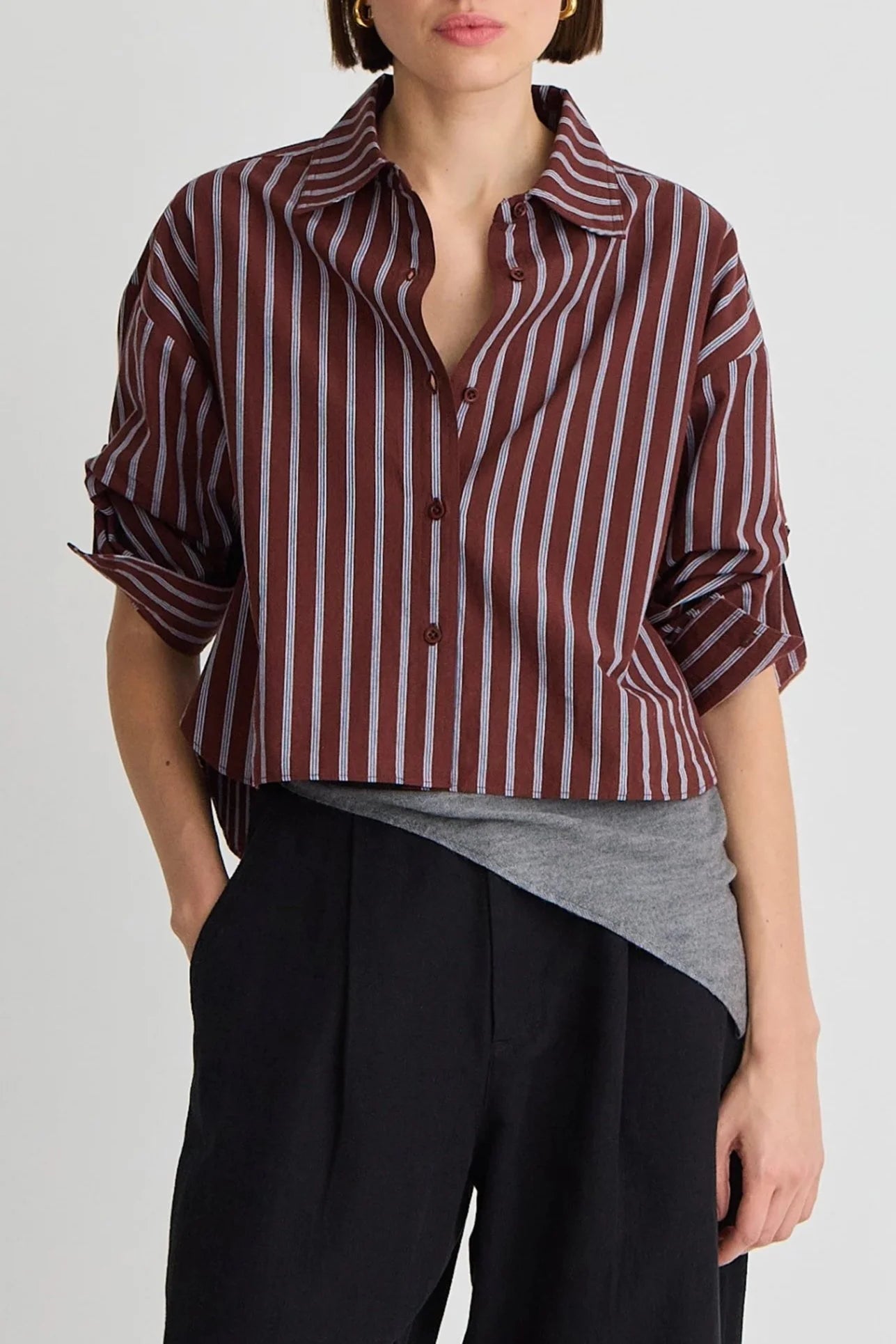 Cropped Isolde Button Down - Spice Multi Stripe