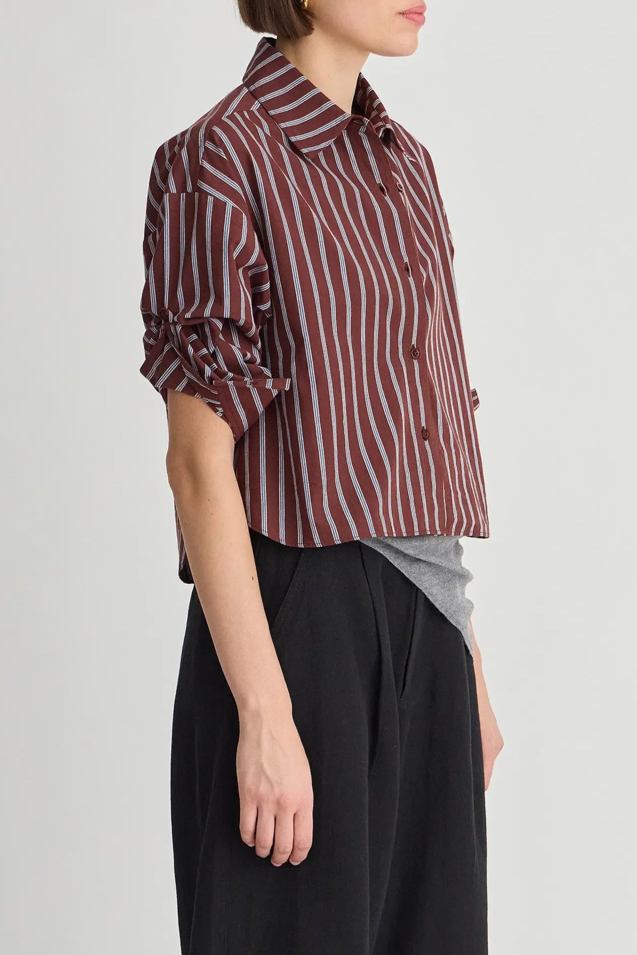 Cropped Isolde Button Down - Spice Multi Stripe
