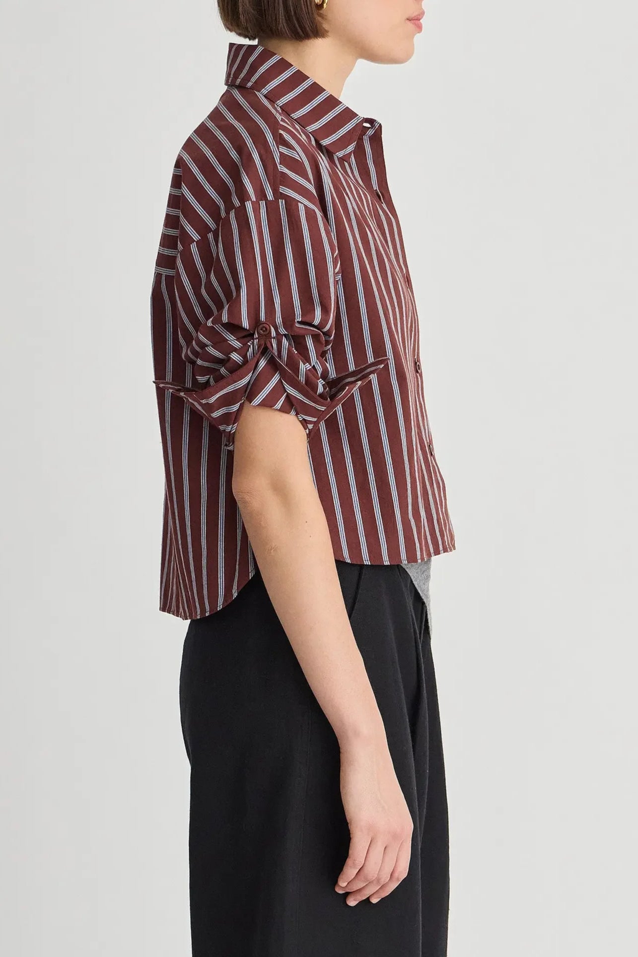 Cropped Isolde Button Down - Spice Multi Stripe