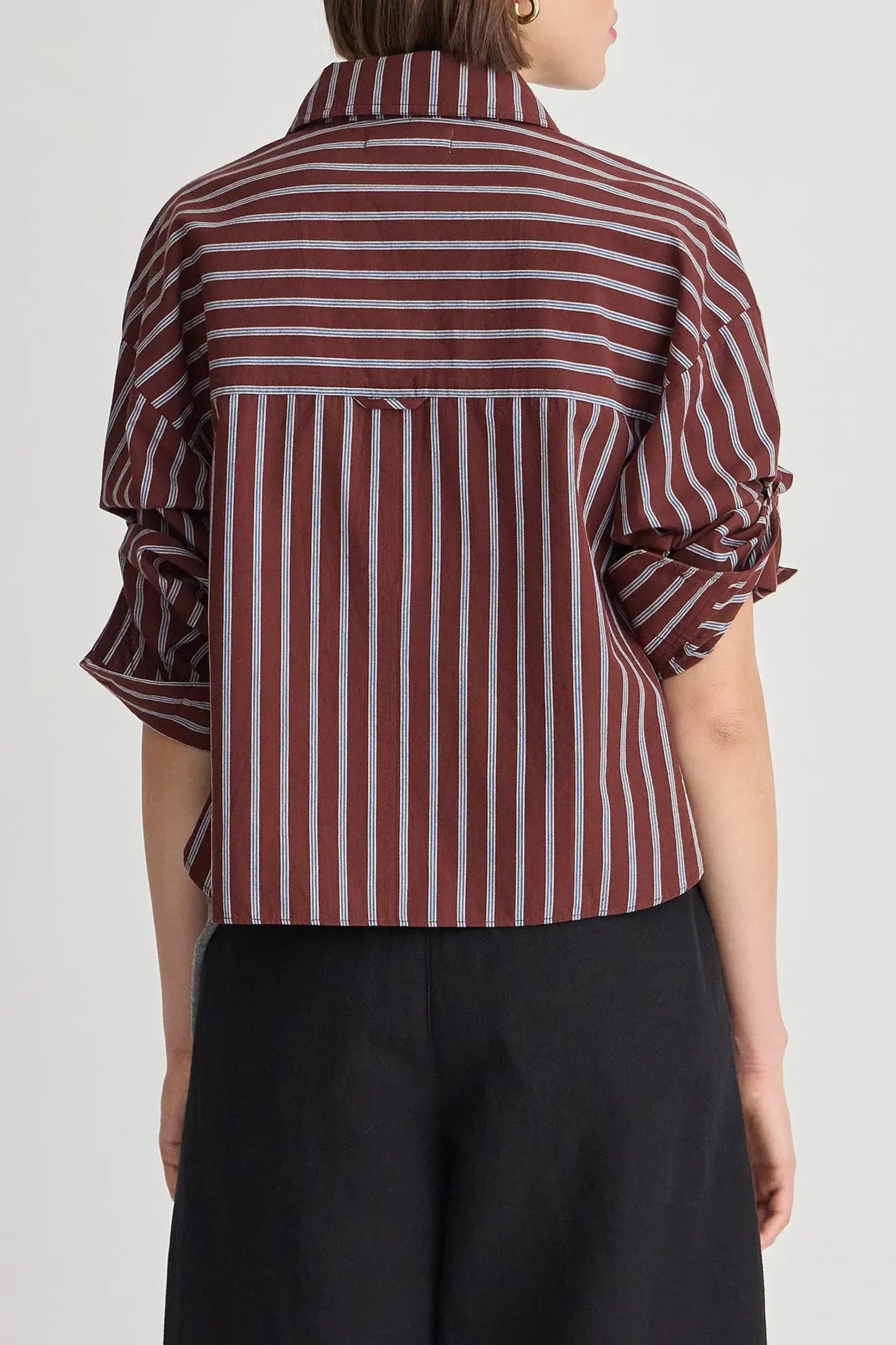 Cropped Isolde Button Down - Spice Multi Stripe