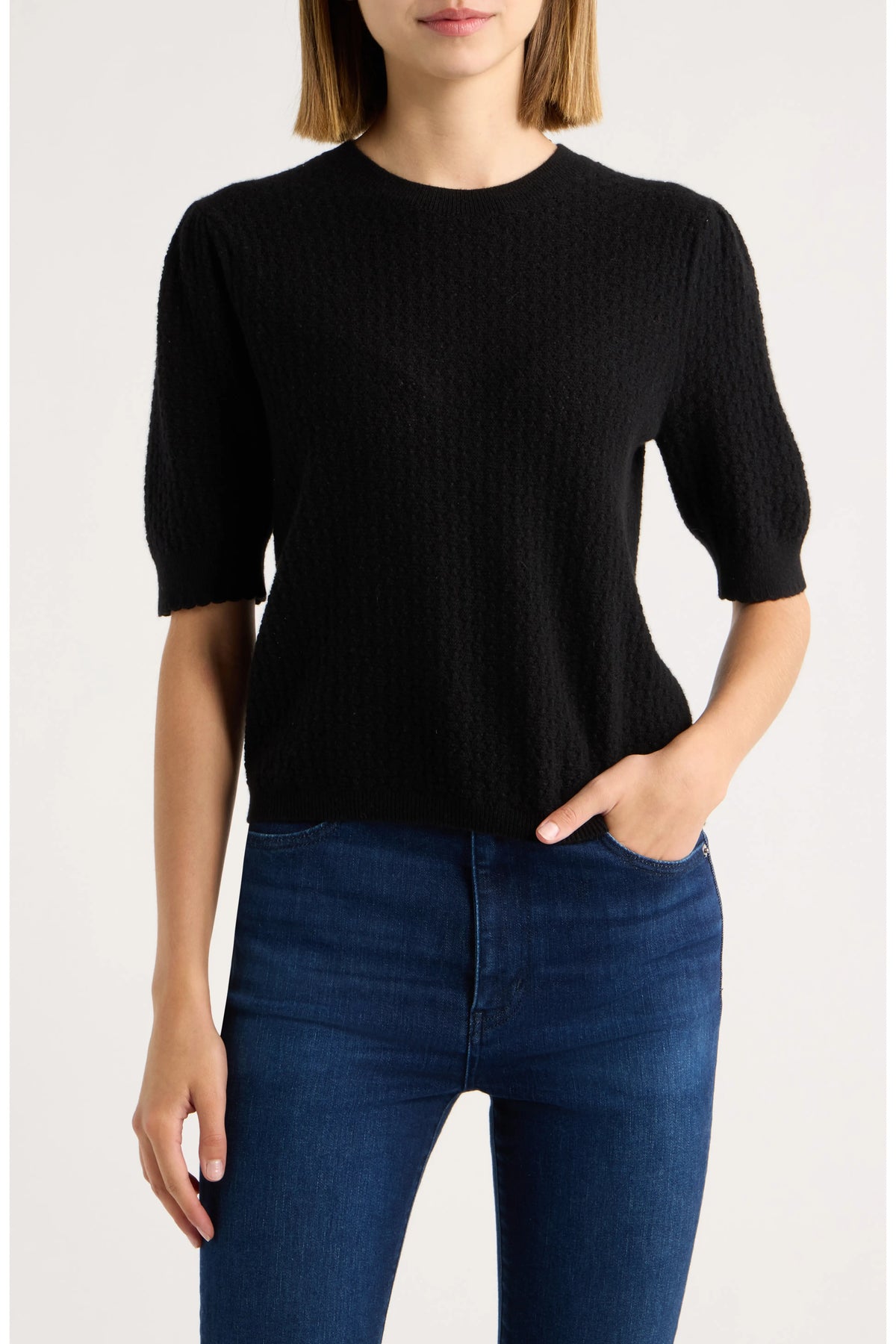 The Gathered Honeycomb Sweater - Black