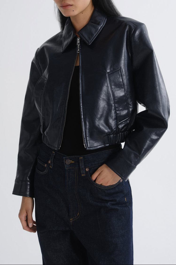 Nahla Cropped Jacket in Navy - front