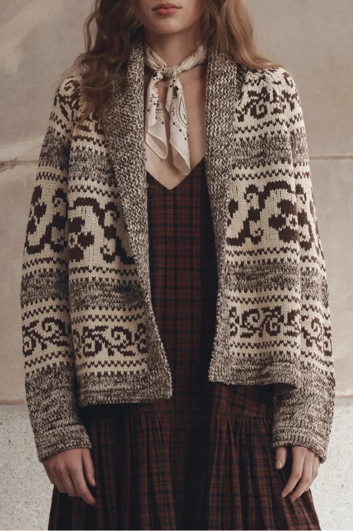 The Nordic Flower Lodge Cardi - Marled Chestnut
