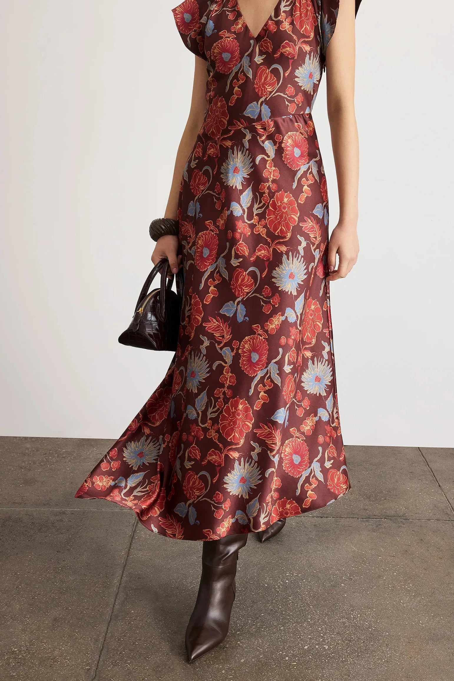 V-Neck Violeta Dress - Deep Redwood Multi