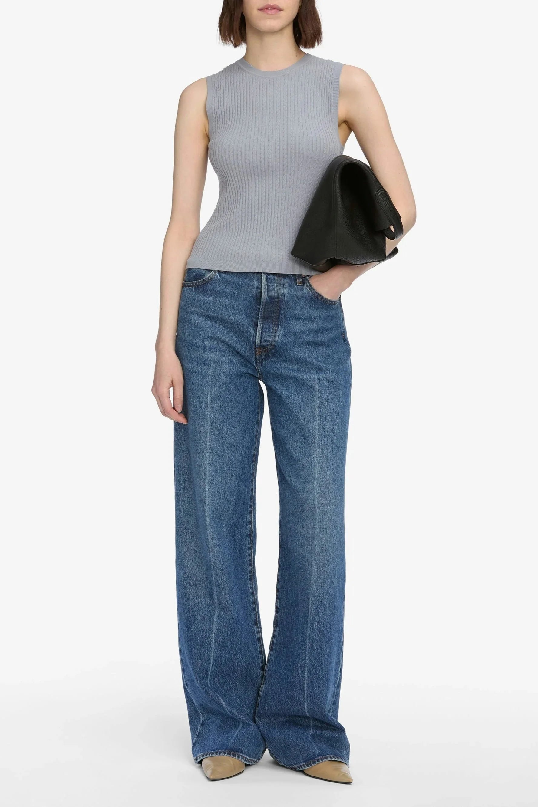 The Fine Cable Tank - Grey Blue