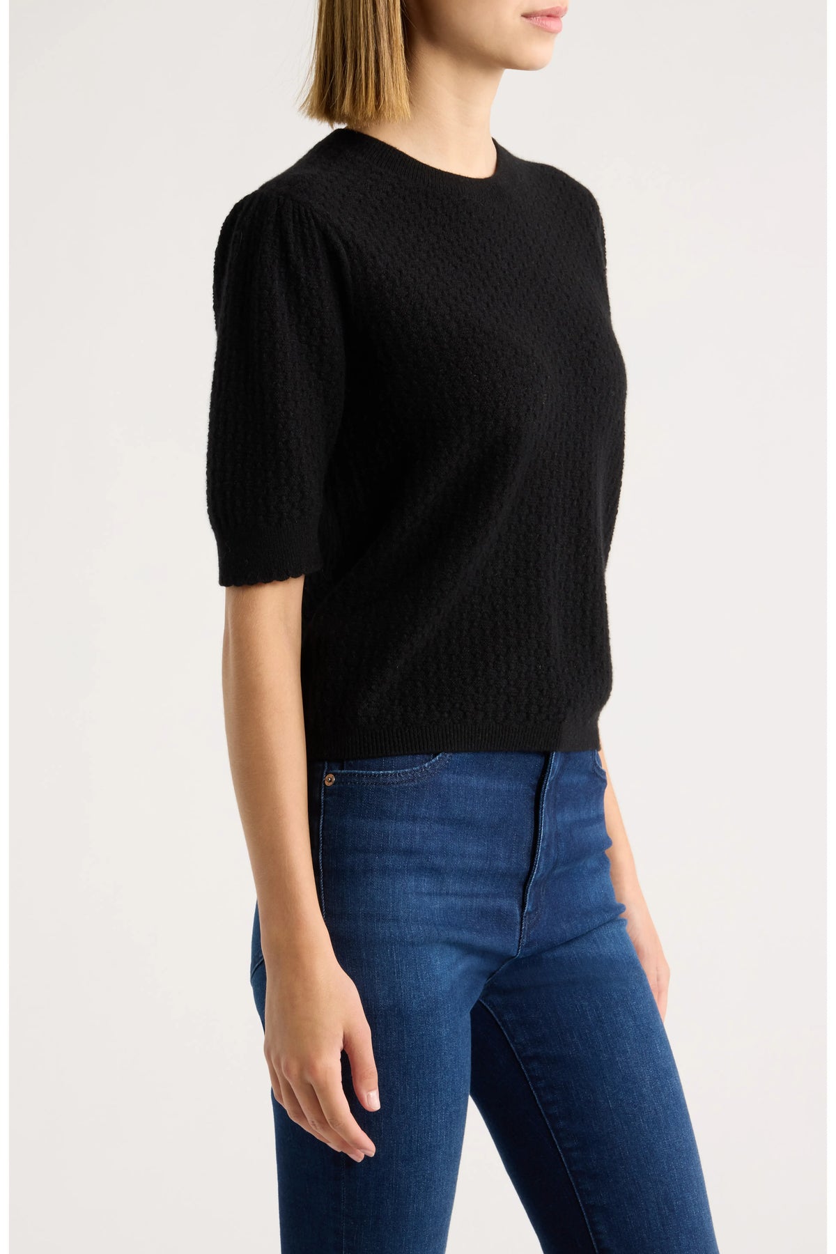 The Gathered Honeycomb Sweater - Black