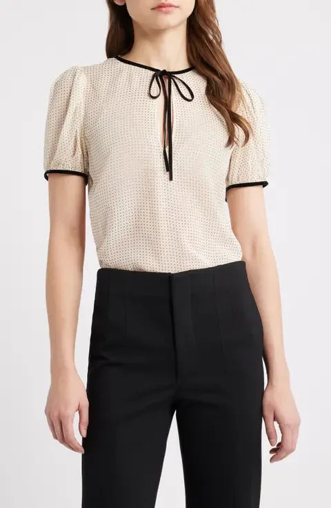 The Tie Puff Sleeve Blouse - Cream Multi