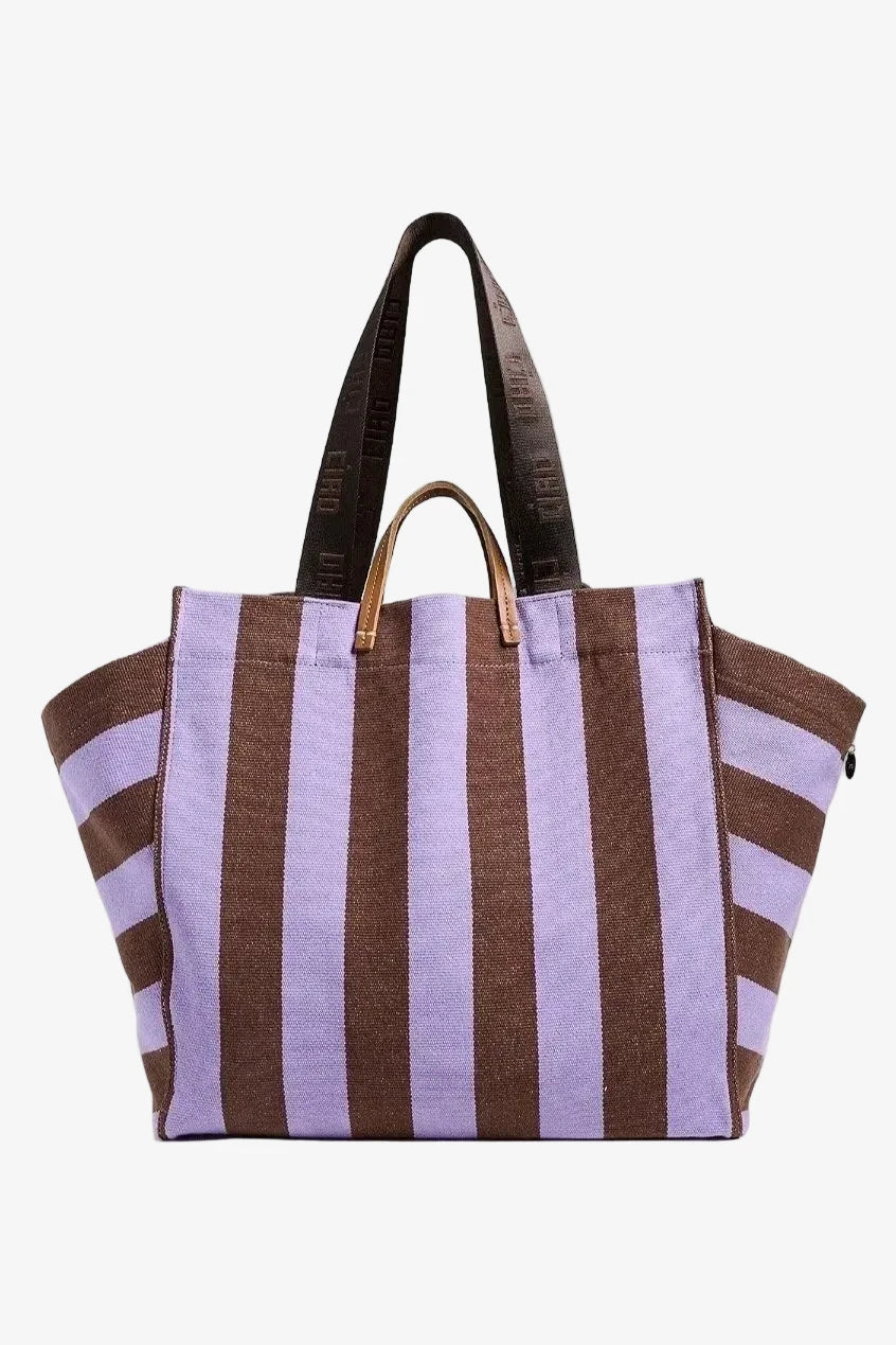 Beach Tote Canvas Stripe - Jacaranda/Hazelnut