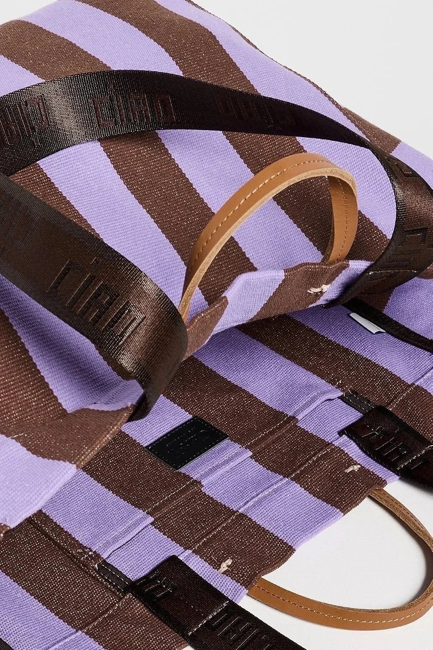 Beach Tote Canvas Stripe - Jacaranda/Hazelnut