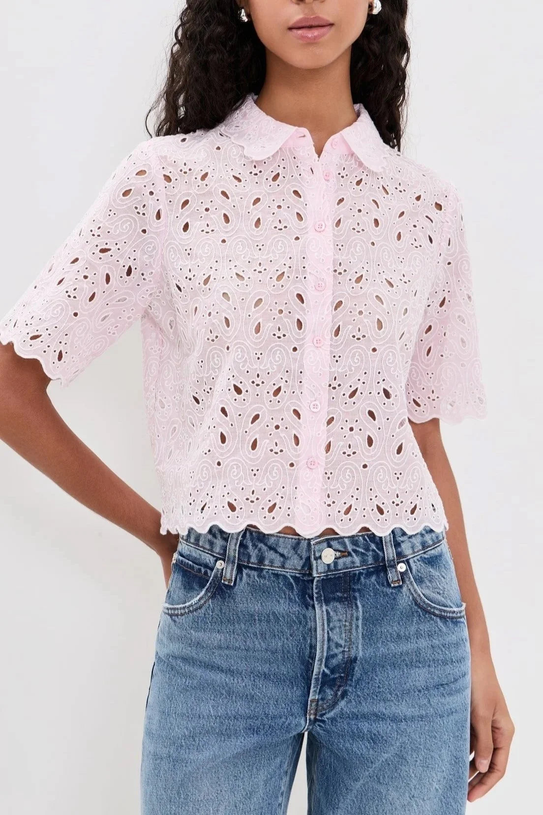 The Paisley Eyelet Top - Bubblegum