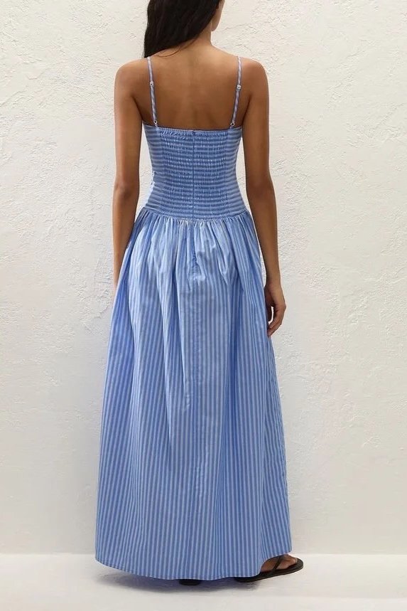 Portlligat Maxi Dress - Joao Stripe Azulejo Blue