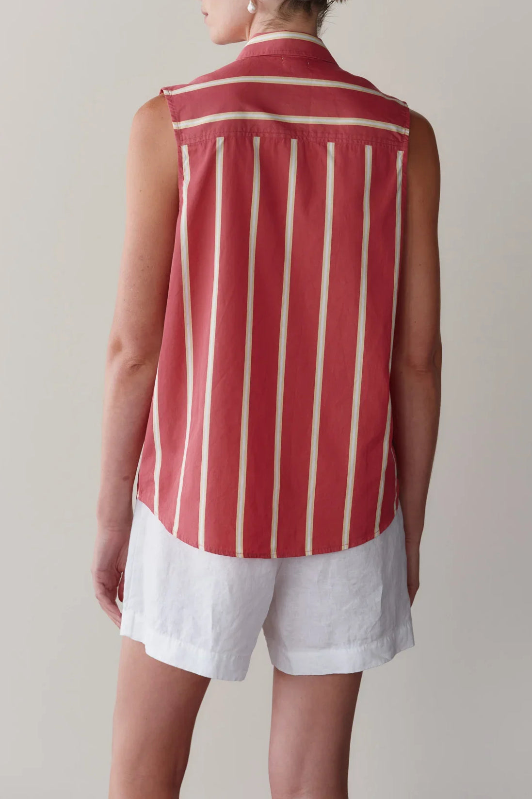 The Pop Stripe Sleeveless Shirt - Raspberry
