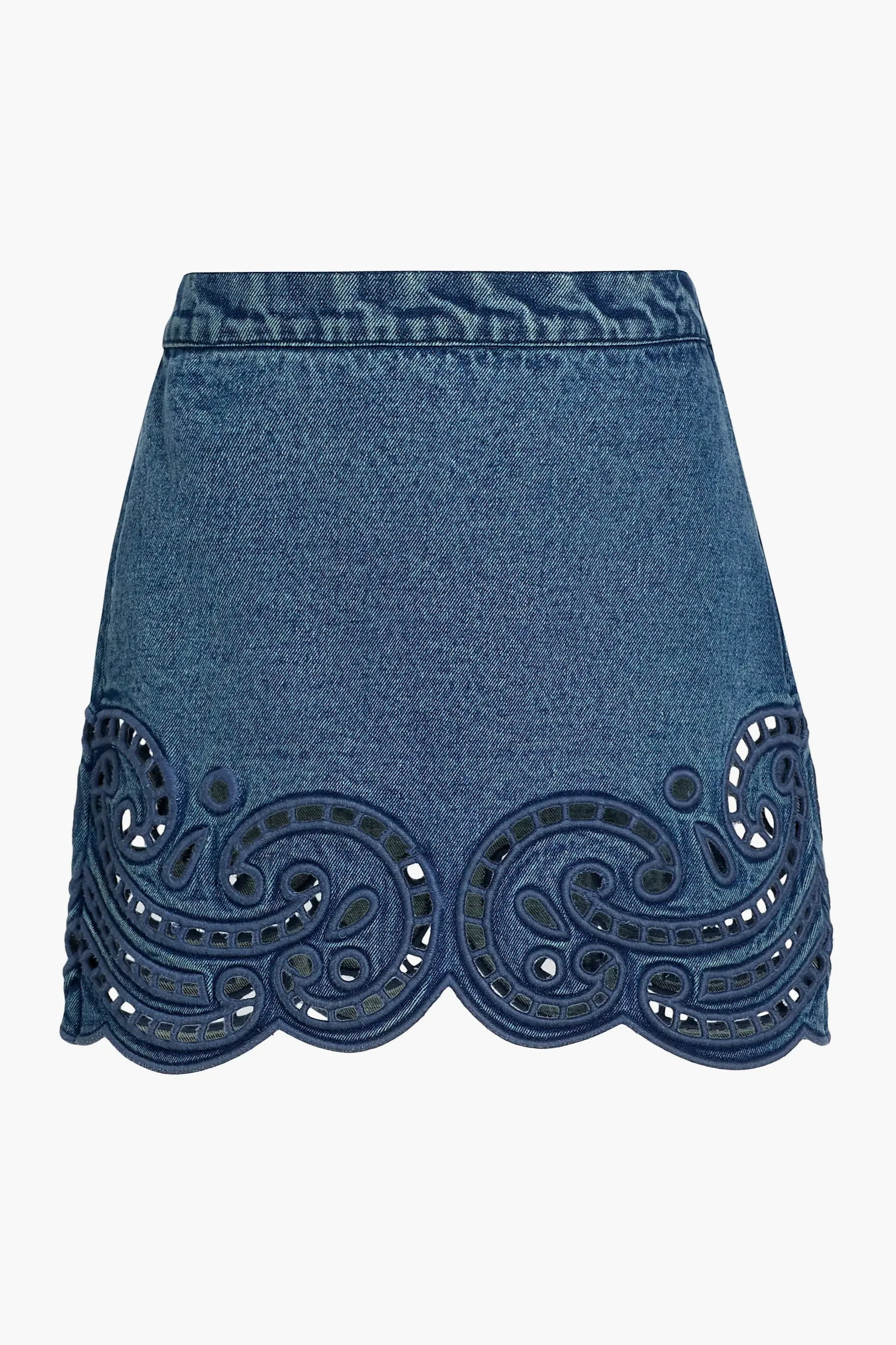 The Cadiz Eyelet Denim Skirt - River