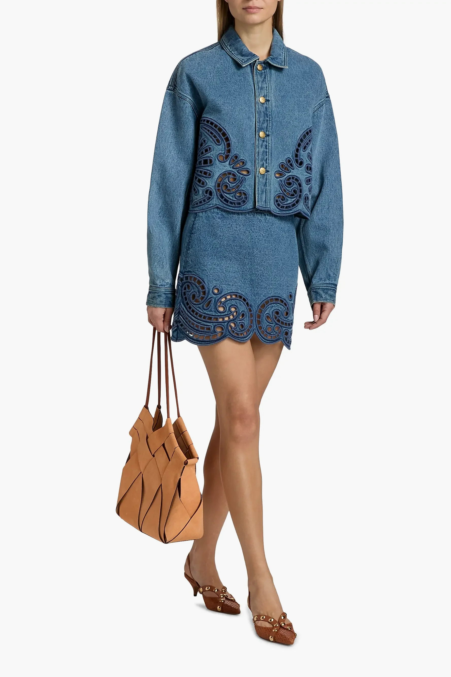 The Cadiz Eyelet Denim Skirt - River