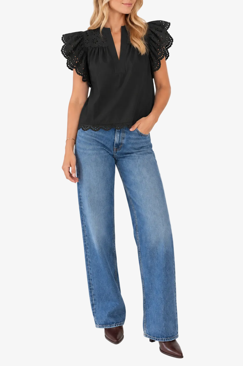 Elizat Flutter Sleeve Top - Noir