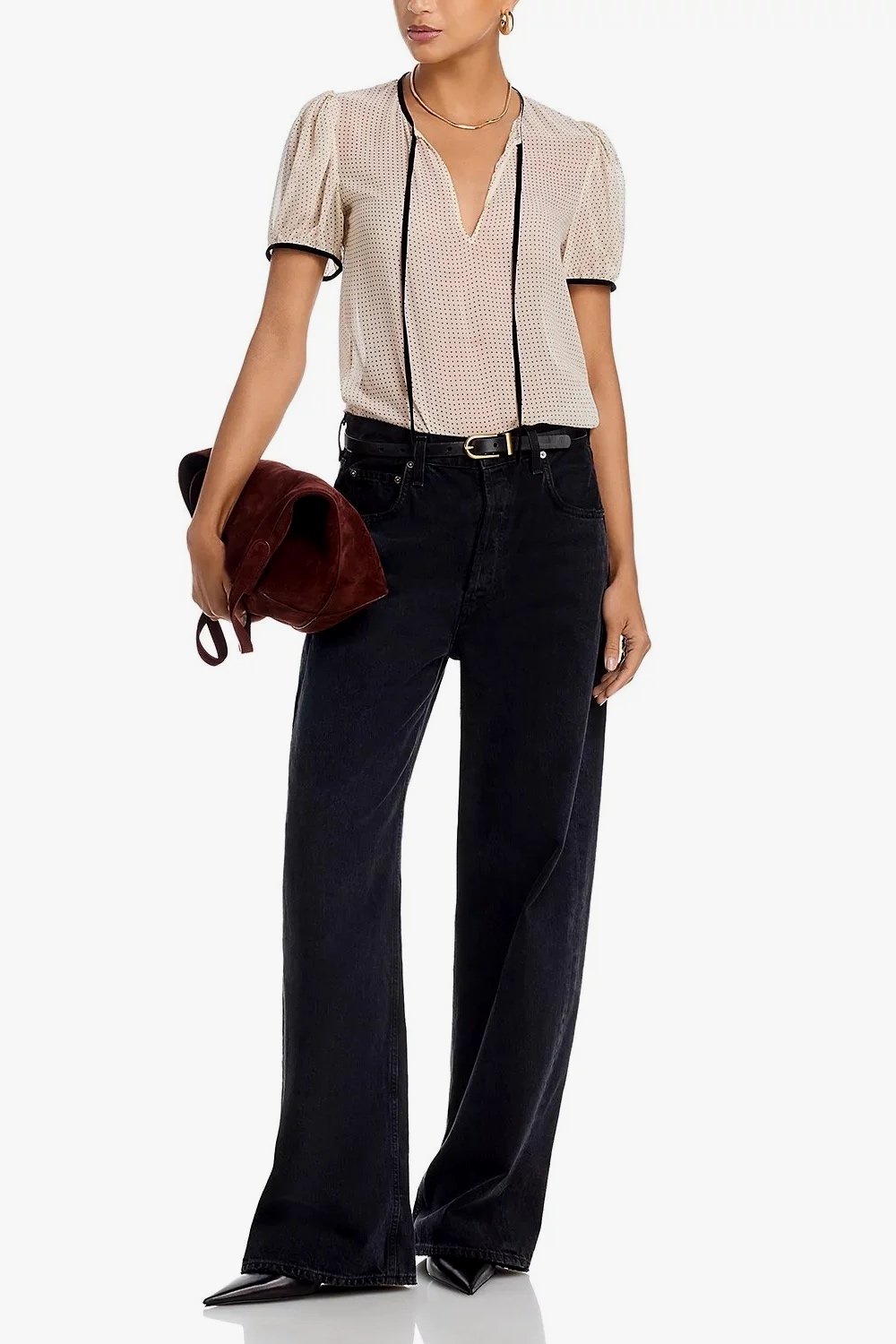 The Tie Puff Sleeve Blouse - Cream Multi