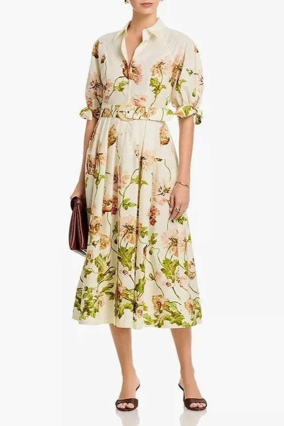 Caro Midi Dress - Lockwood Floral Egret