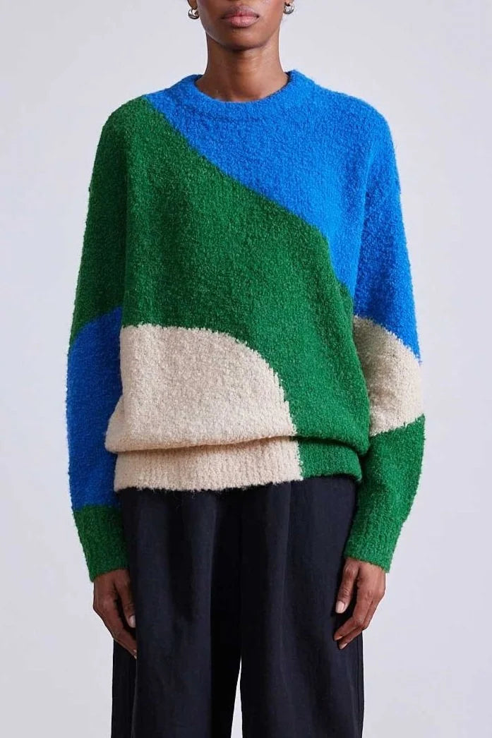 Elle Textured Crew - Cobalt & Clover