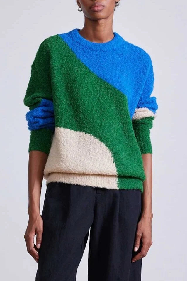 Elle Textured Crew - Cobalt & Clover