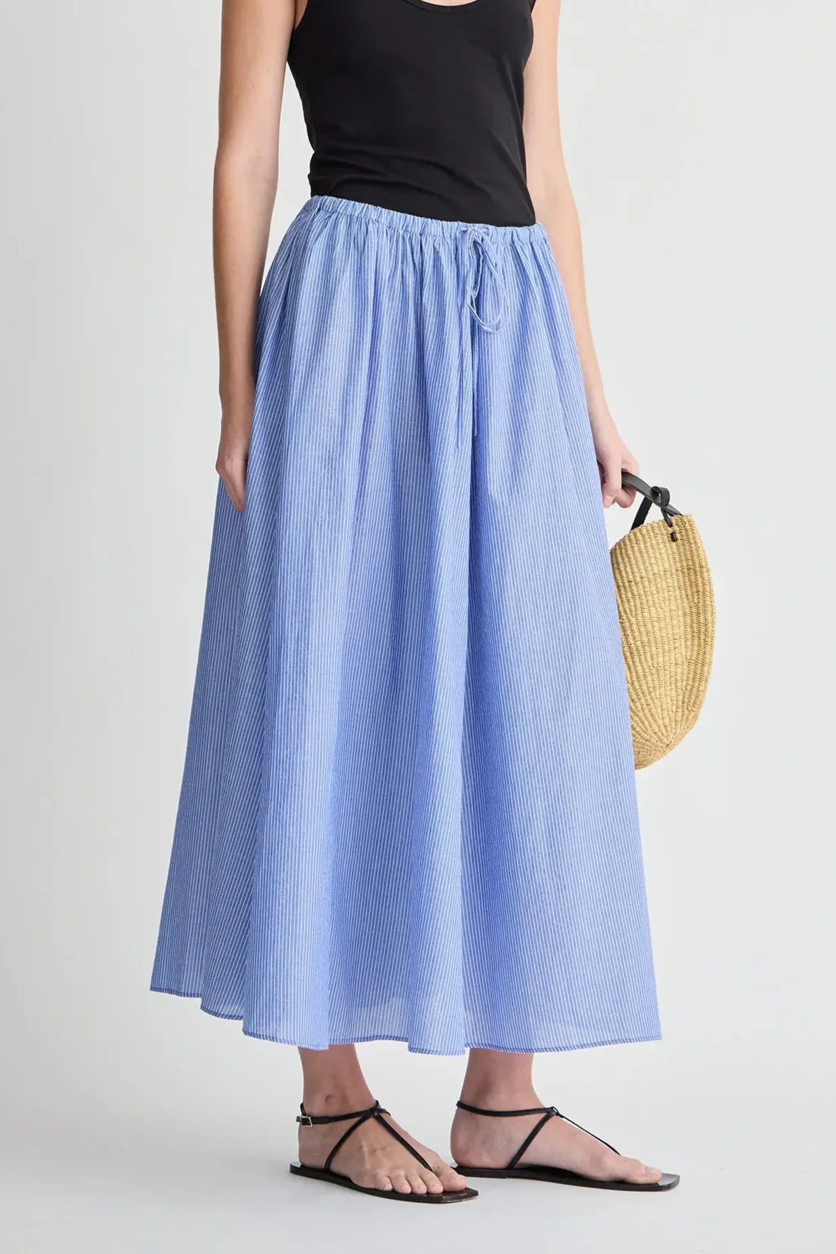 Hanne Tie Maxi Skirt - Microstripe Blue & Cream