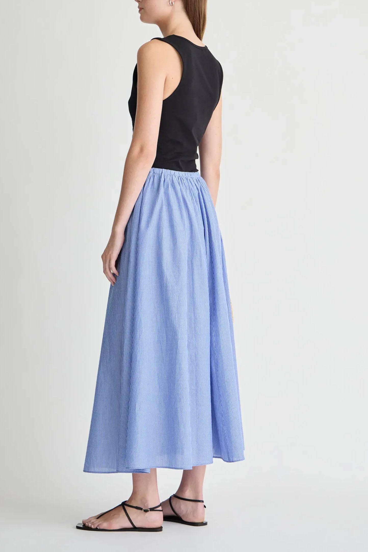 Hanne Tie Maxi Skirt - Microstripe Blue & Cream