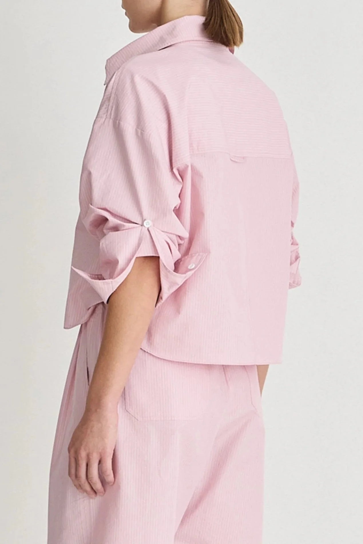 Cropped Isolde Button Down - Pink Taffy Stripe