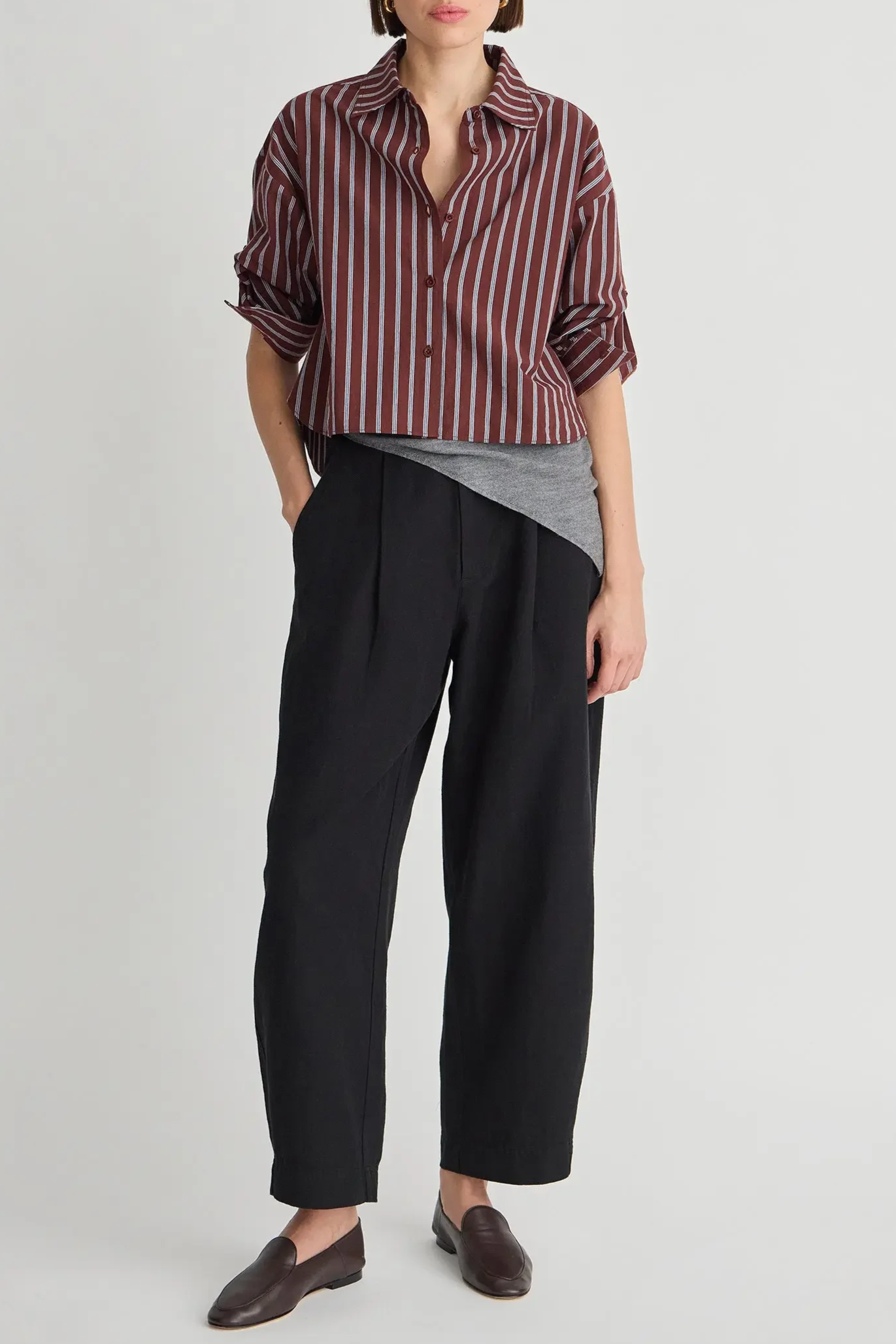 Cropped Isolde Button Down - Spice Multi Stripe