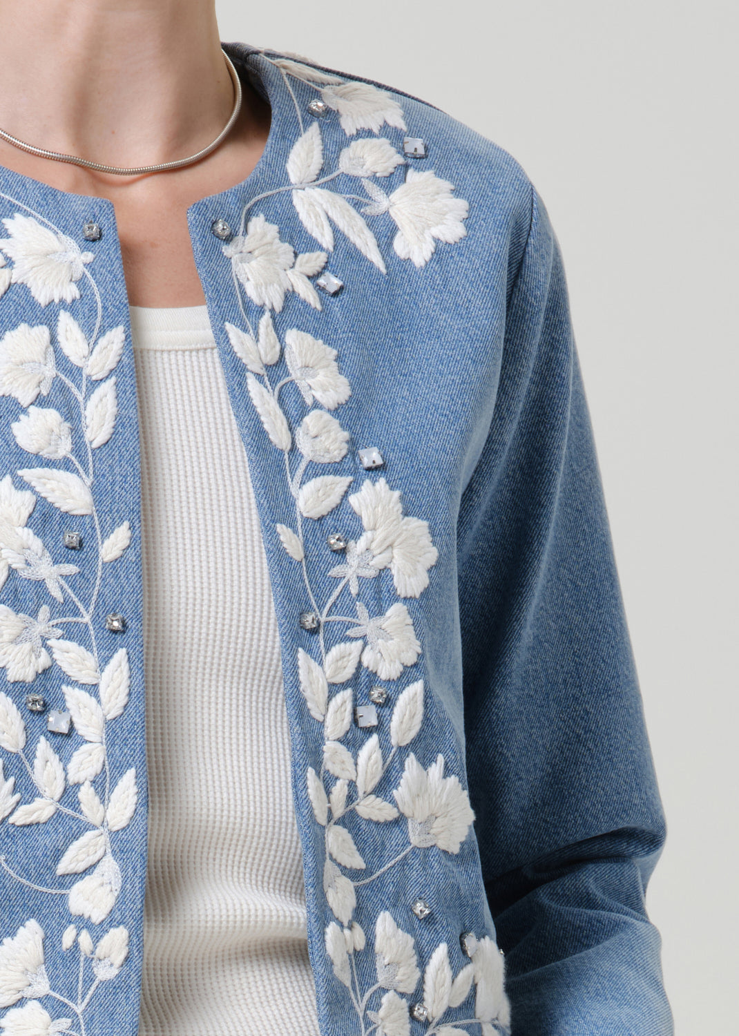 Flora Jacket in Cupid - embroidery detail