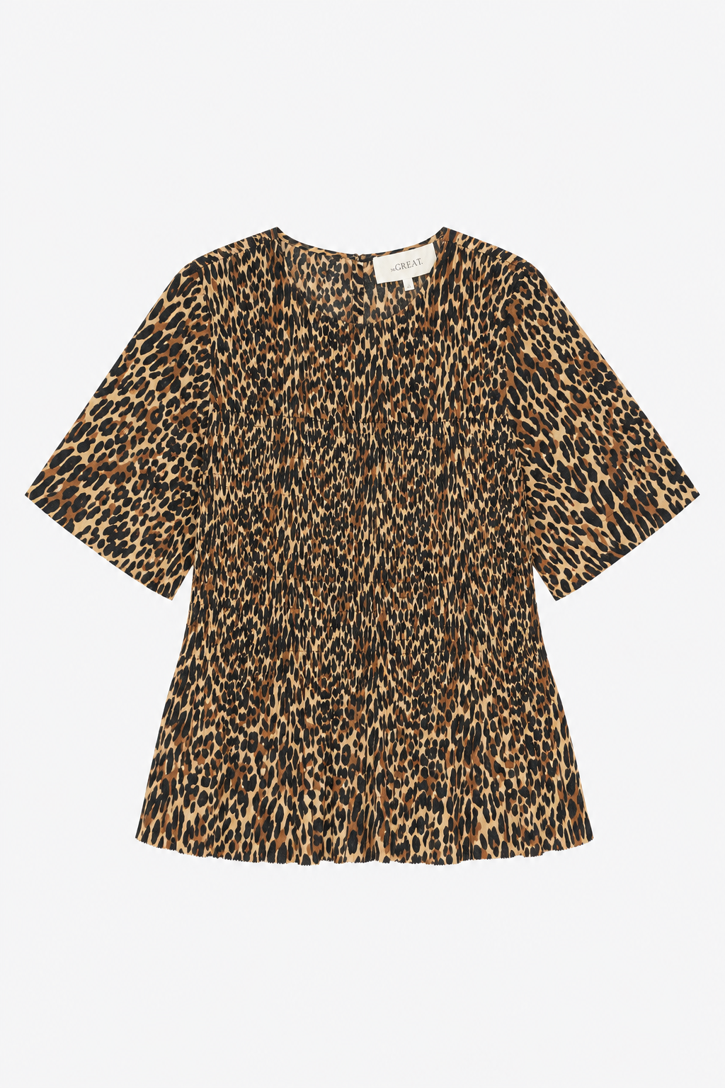The Smocked Flounce Top - Tan Leopard