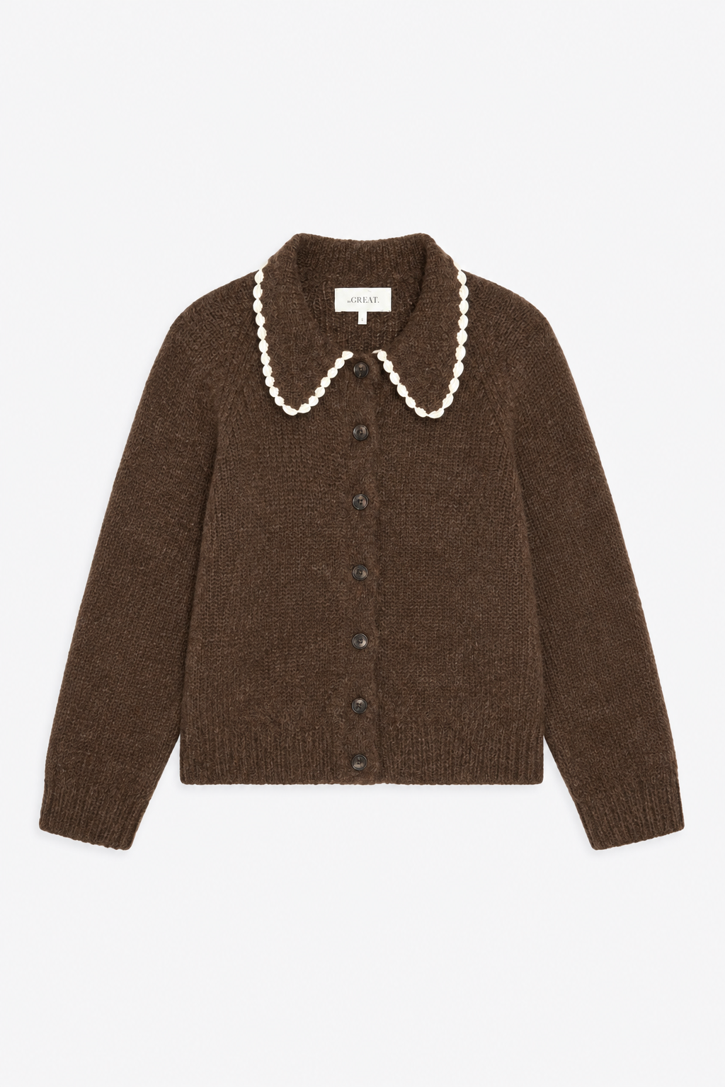 The Crochet Collar Cardigan - Chocolate Brown