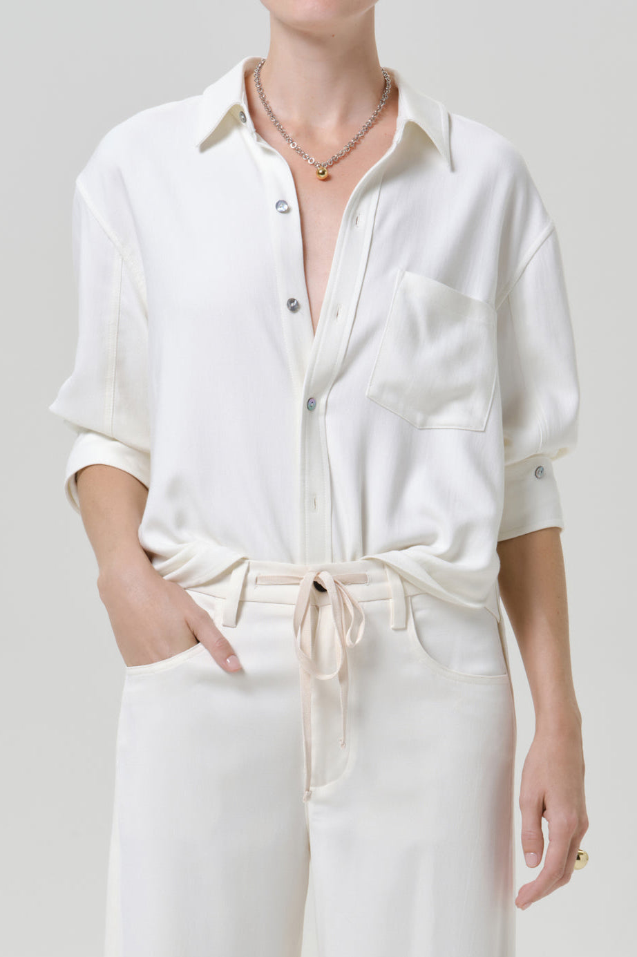 Shrunken Kayla Shirt in Winter White - front