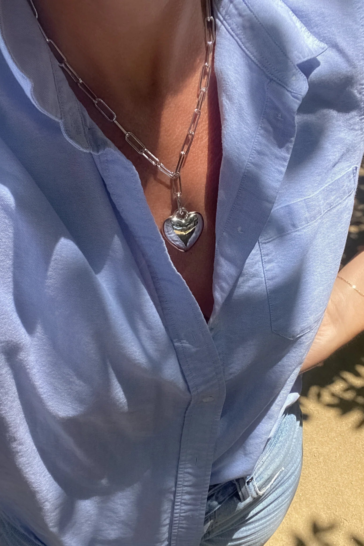 Aurelie Puffy Heart Clip Necklace - Rhodium