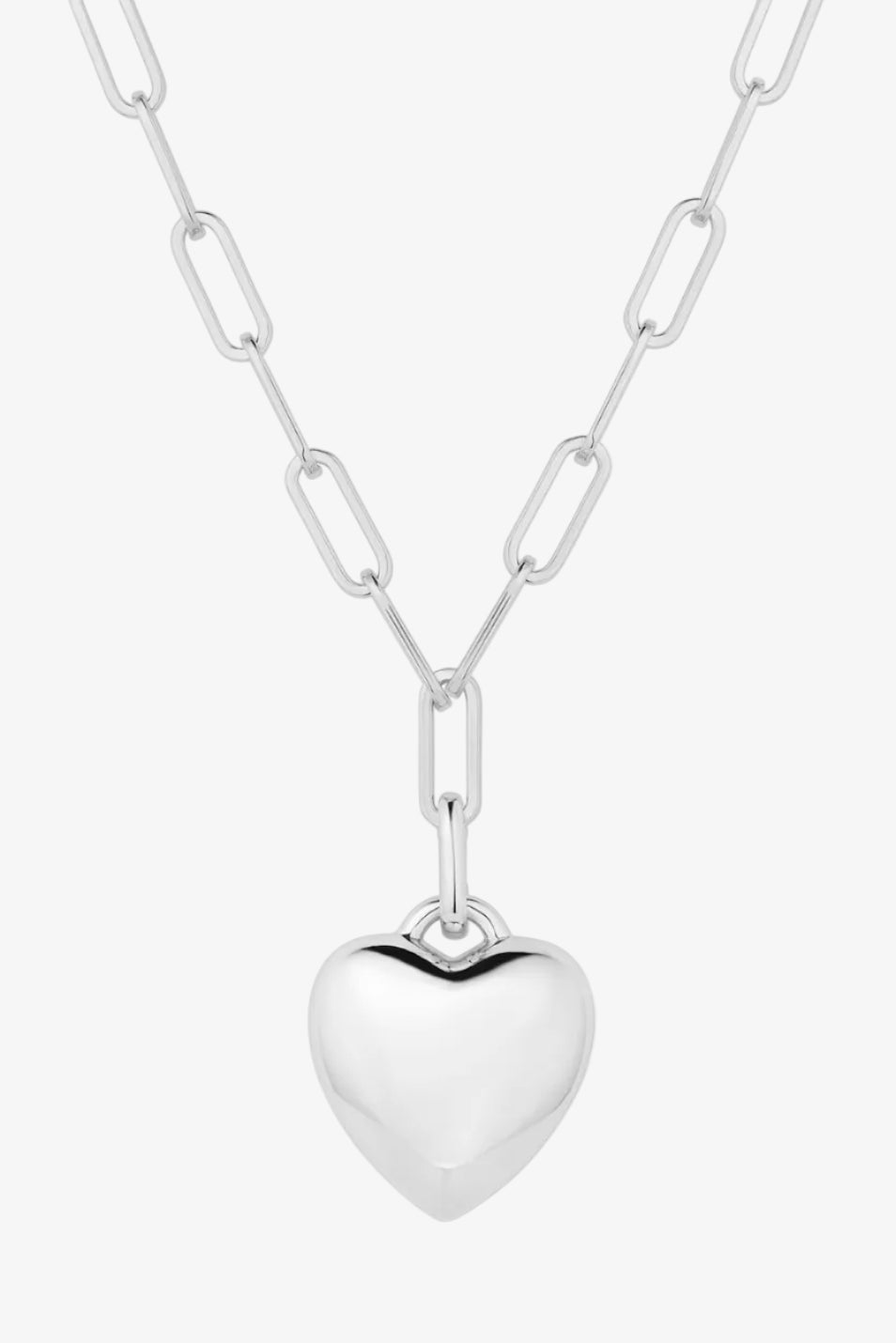 Aurelie Puffy Heart Clip Necklace - Rhodium
