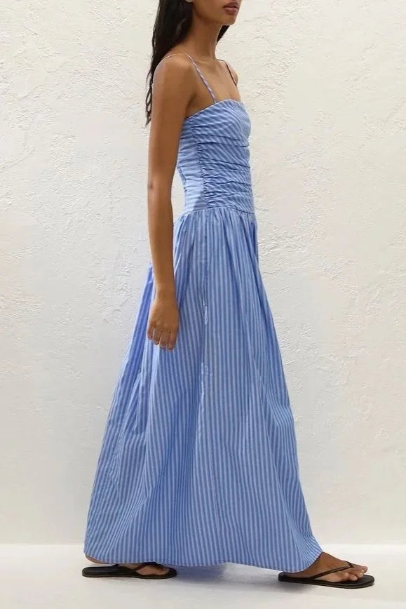 Portlligat Maxi Dress - Joao Stripe Azulejo Blue