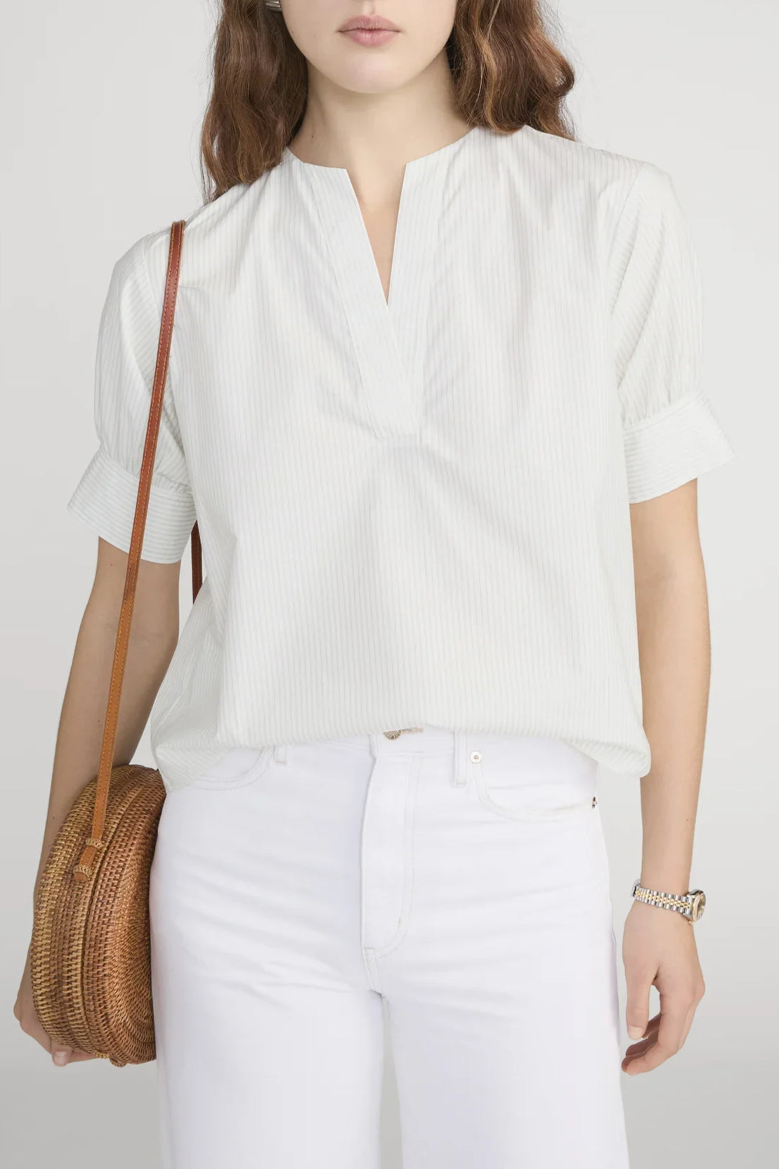 The V-Neck Popover Top - Cream Multi
