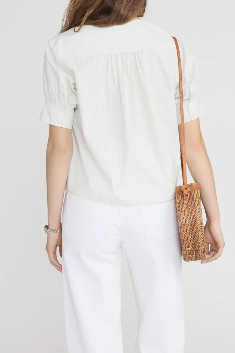 The V-Neck Popover Top - Cream Multi