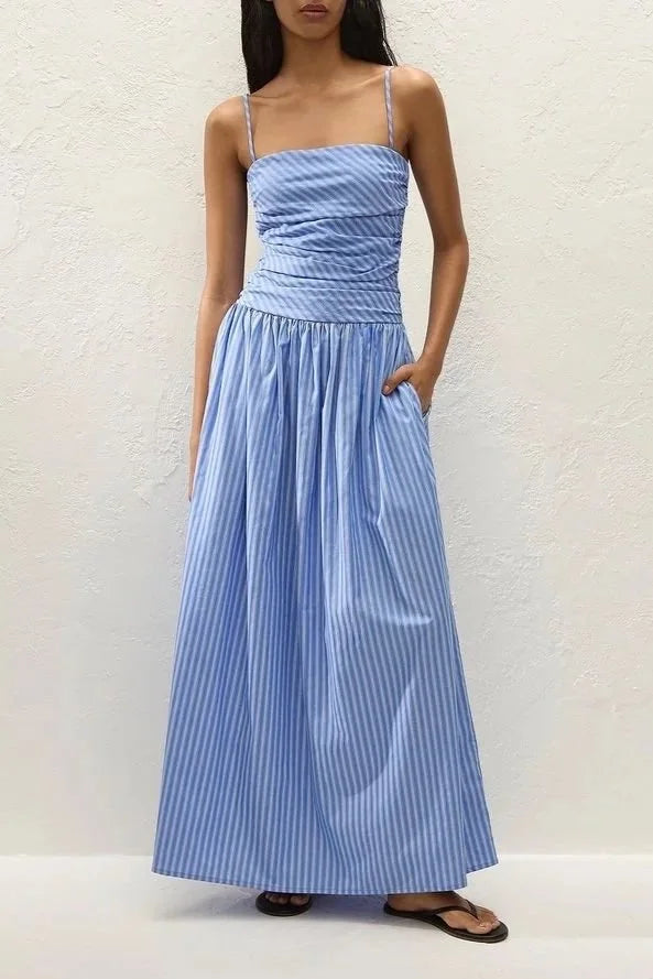 Portlligat Maxi Dress - Joao Stripe Azulejo Blue