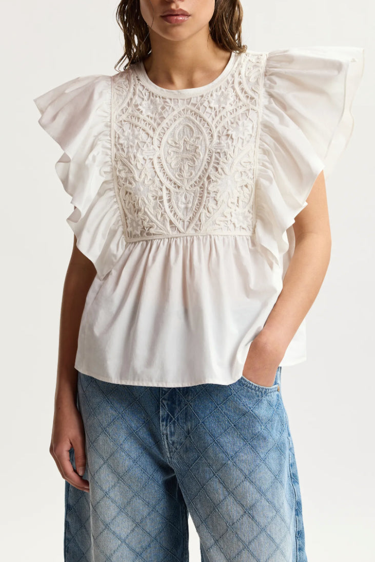 Keany Lace Embroidered Top - White
