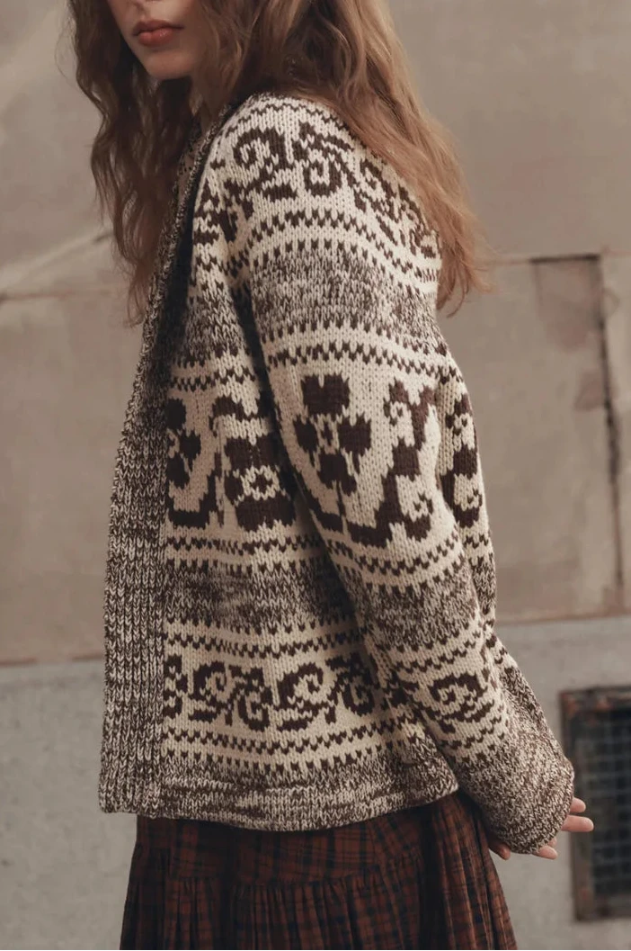 The Nordic Flower Lodge Cardi - Marled Chestnut