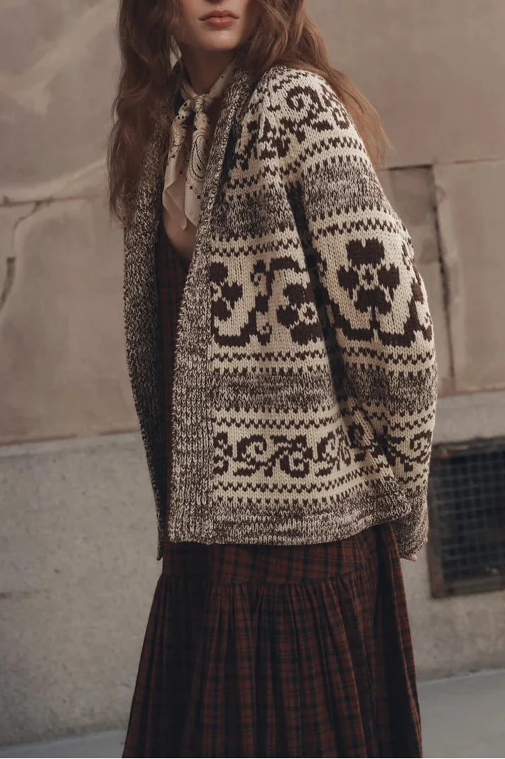 The Nordic Flower Lodge Cardi - Marled Chestnut