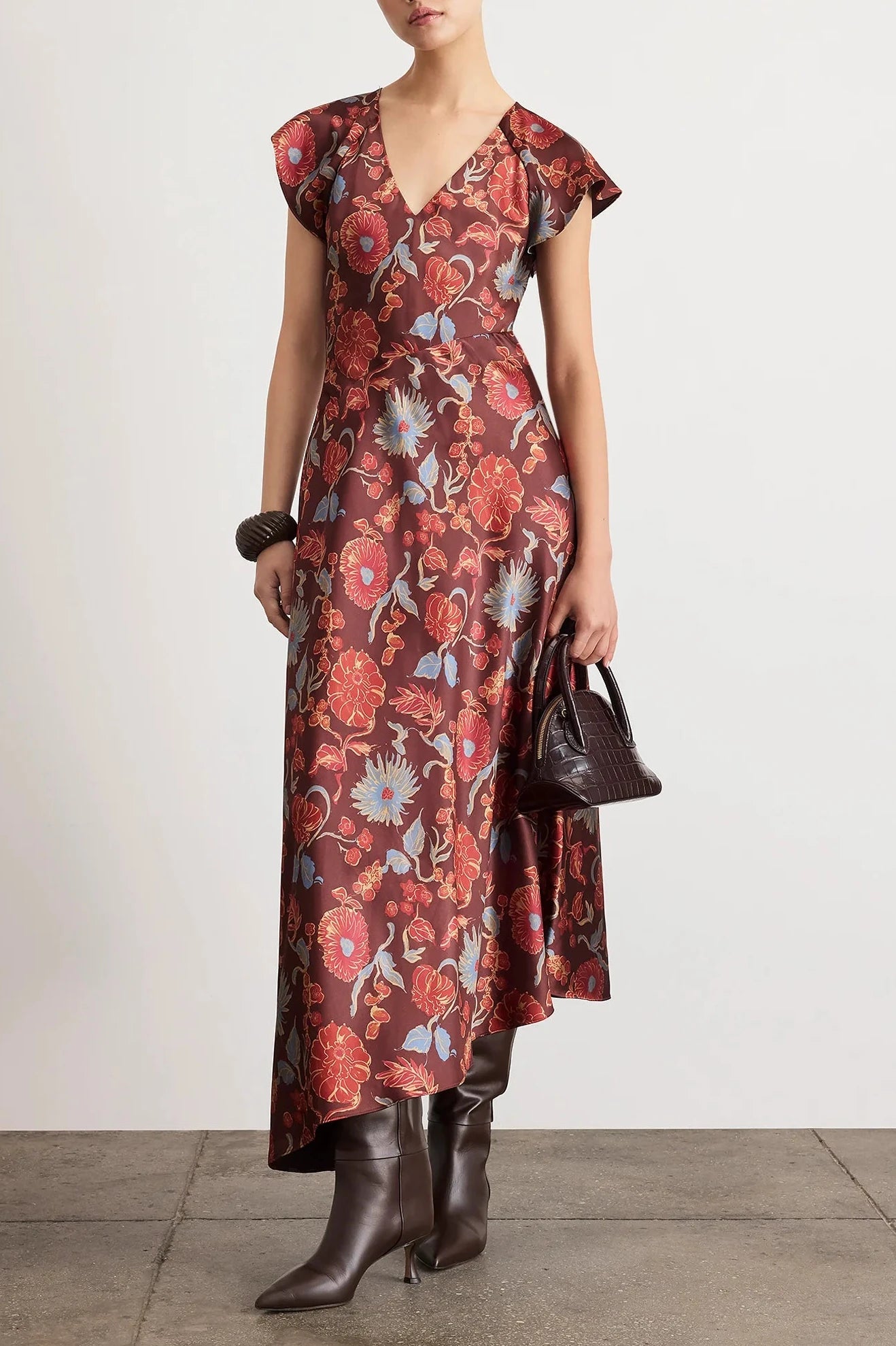 V-Neck Violeta Dress - Deep Redwood Multi