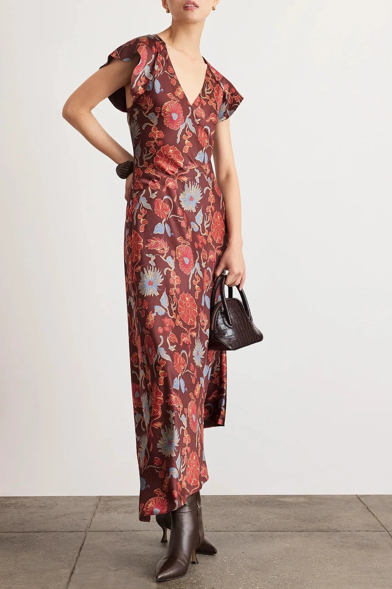 V-Neck Violeta Dress - Deep Redwood Multi