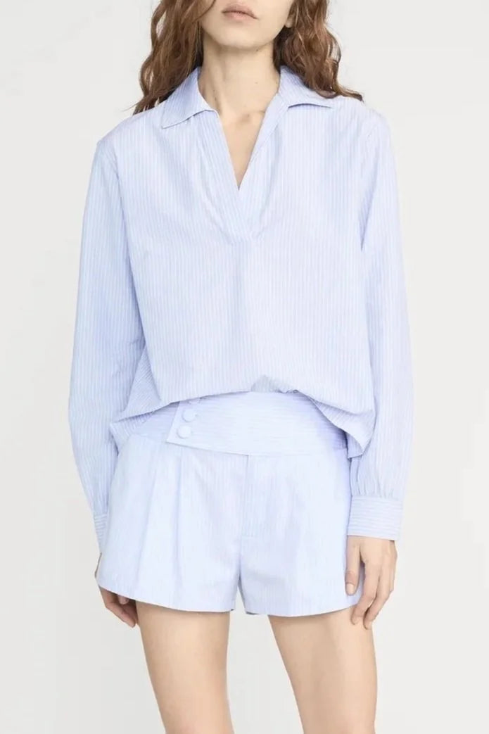 The Striped L/S Popover Top - Venice Blue Multi