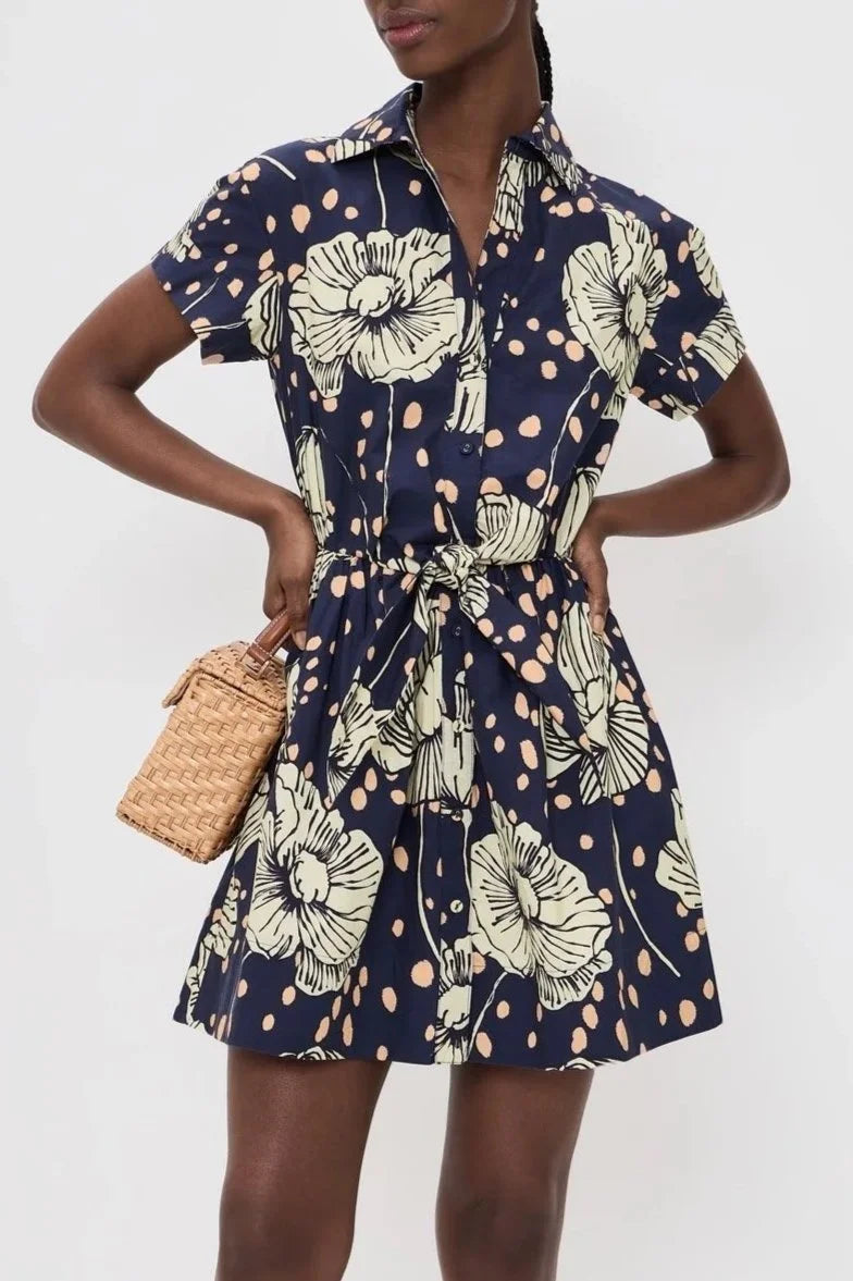 Asbury Mini Dress - Dotted Flora Navy