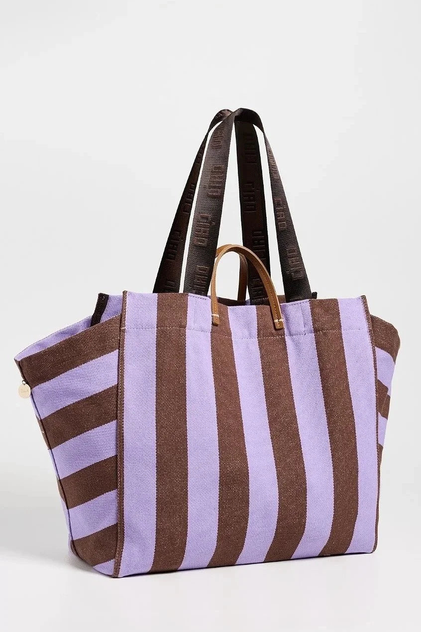 Beach Tote Canvas Stripe - Jacaranda/Hazelnut