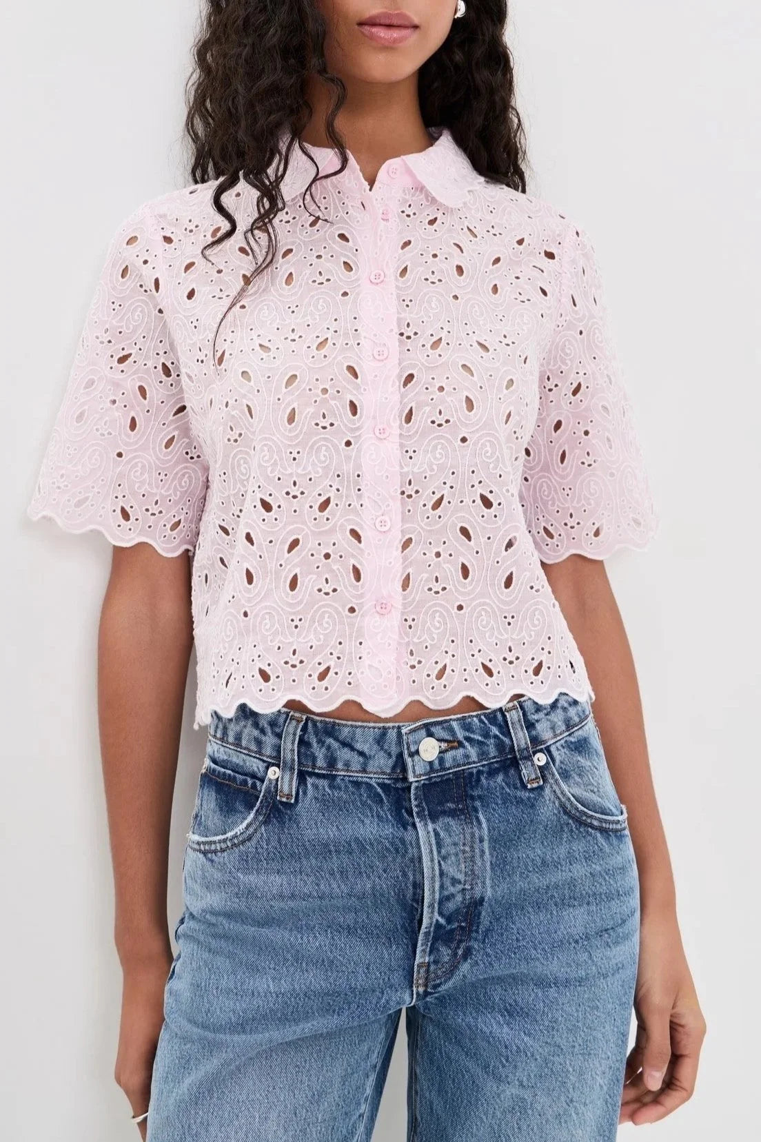 The Paisley Eyelet Top - Bubblegum