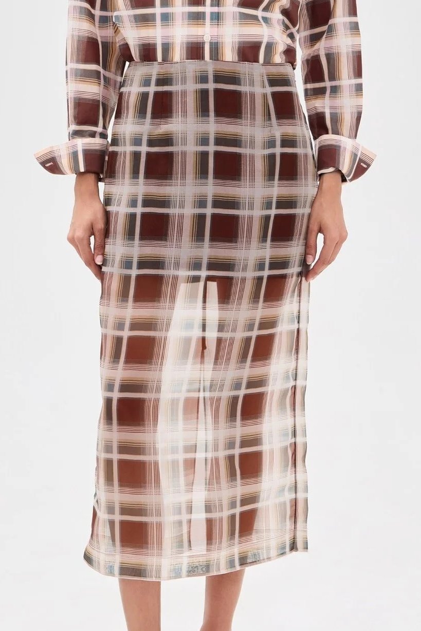 The Plaid Organza Skirt - Silver Peony Plaid