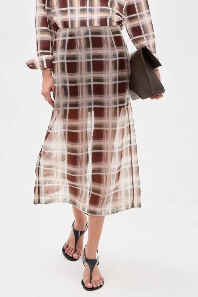 The Plaid Organza Skirt - Silver Peony Plaid